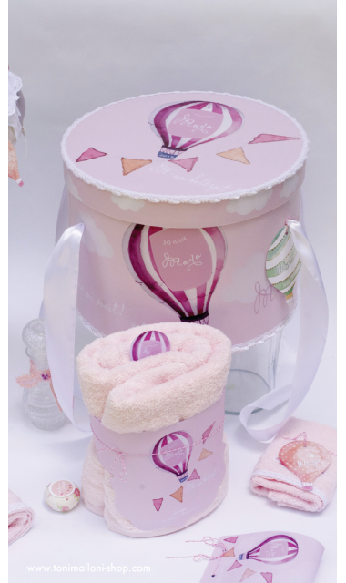 Trusou de botez cu baloane de aer cald roz pentru fete, Balonul calator 6